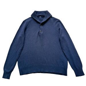 🔃J. Crew Men’s Blue Lambswool Shawl Collar Front Button Pullover Sweater